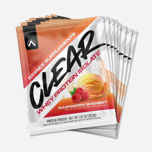 Stance Supplements Clear Whey Protein Isolate (Single Serving Packets) Raspberry Sherbet (12 pack) supplement