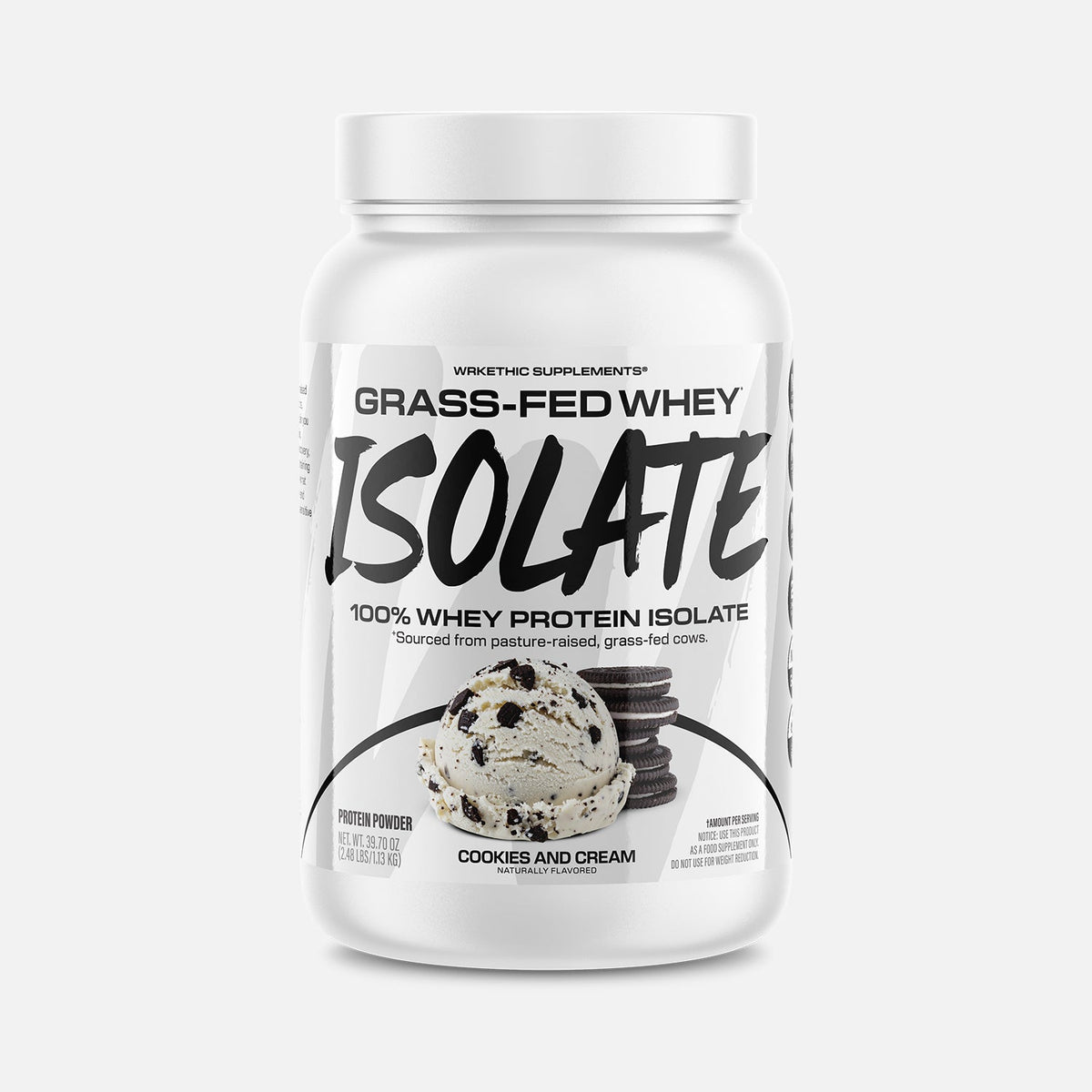 WRKETHIC Supplements Grass-Fed Whey Isolate Cookies and Cream supplement