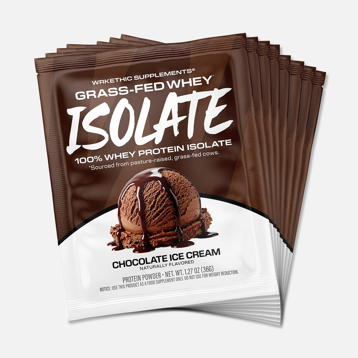 WRKETHIC Supplements Grass-Fed Whey Isolate (Single Serving Packets) Chocolate Ice Cream (12 pack) supplement