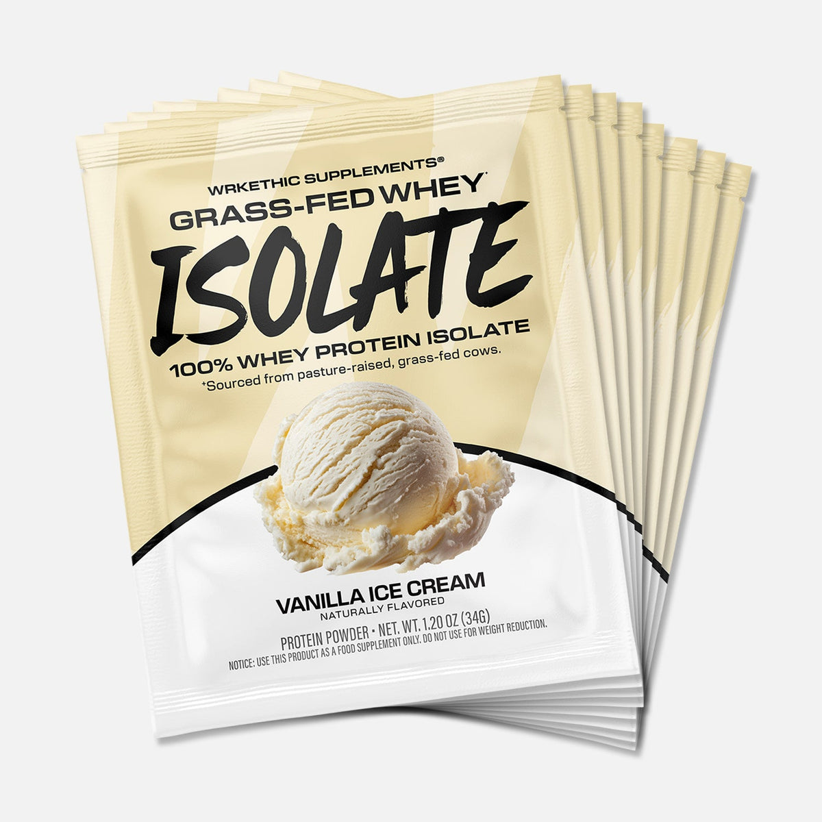 WRKETHIC Supplements Grass-Fed Whey Isolate (Single Serving Packets) Vanilla Ice Cream (12 pack) supplement